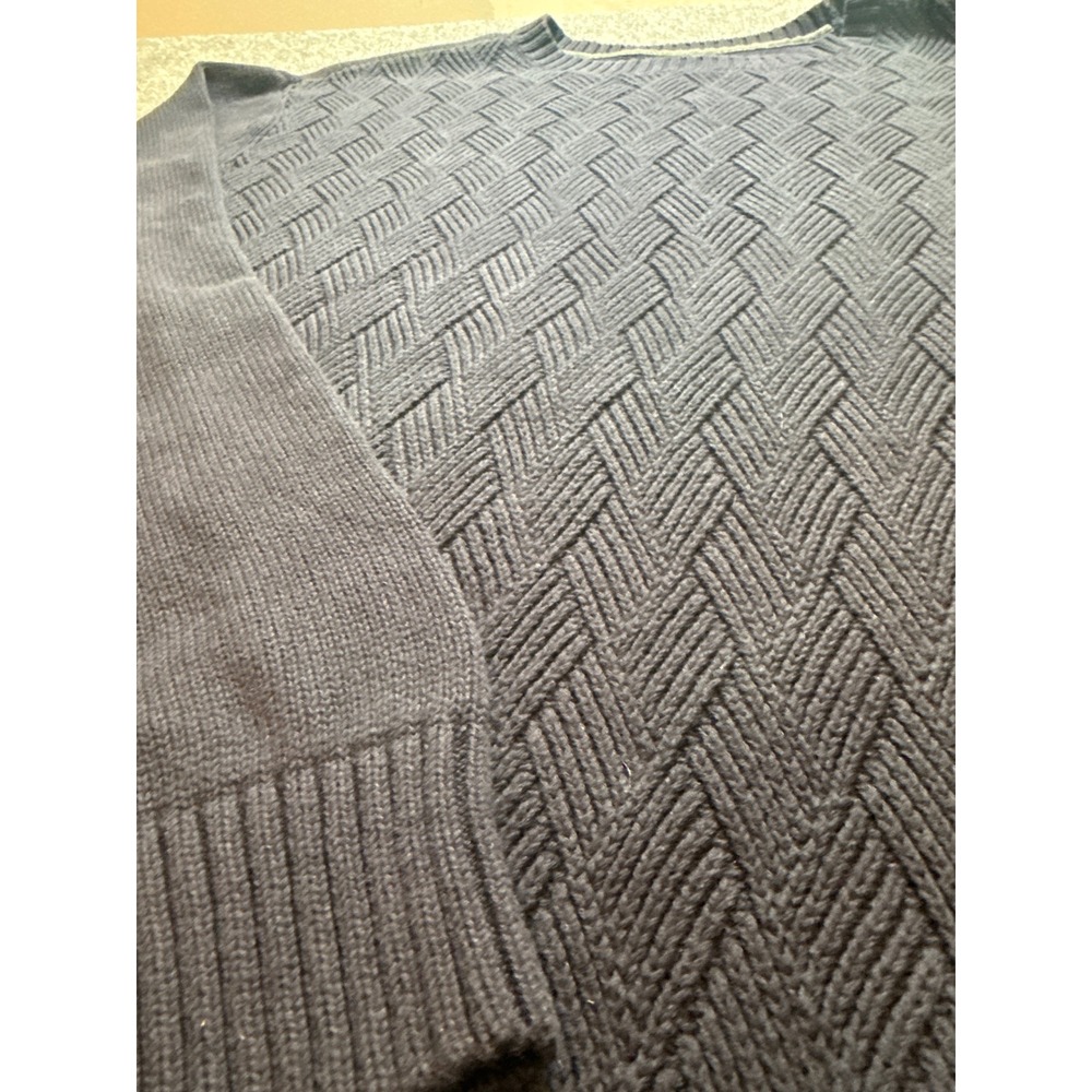 Vintage St Johns Bay Mens XXL Navy Blue Cotton Knit Sweater 90s Diamond Texture - Picture 2 of 7